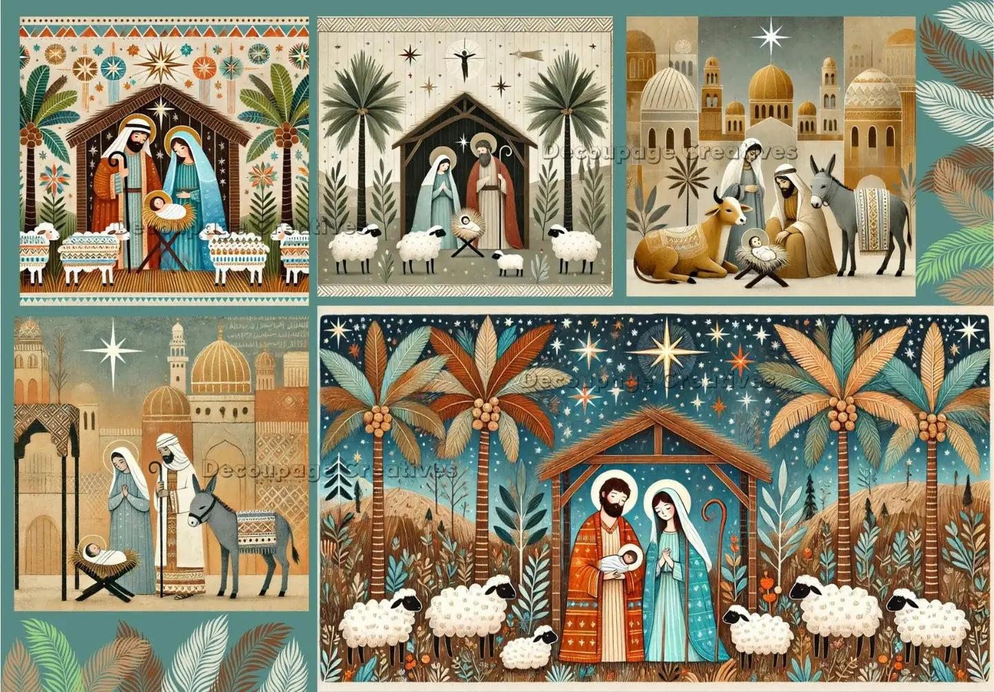 Decoupage Creatives, Rice Paper, Mixed Media, Tropical, Holy Night, Nativity, Squares, Christmas, Cards, A4 8.27 X 11.69, DPD679 Decoupage Creatives