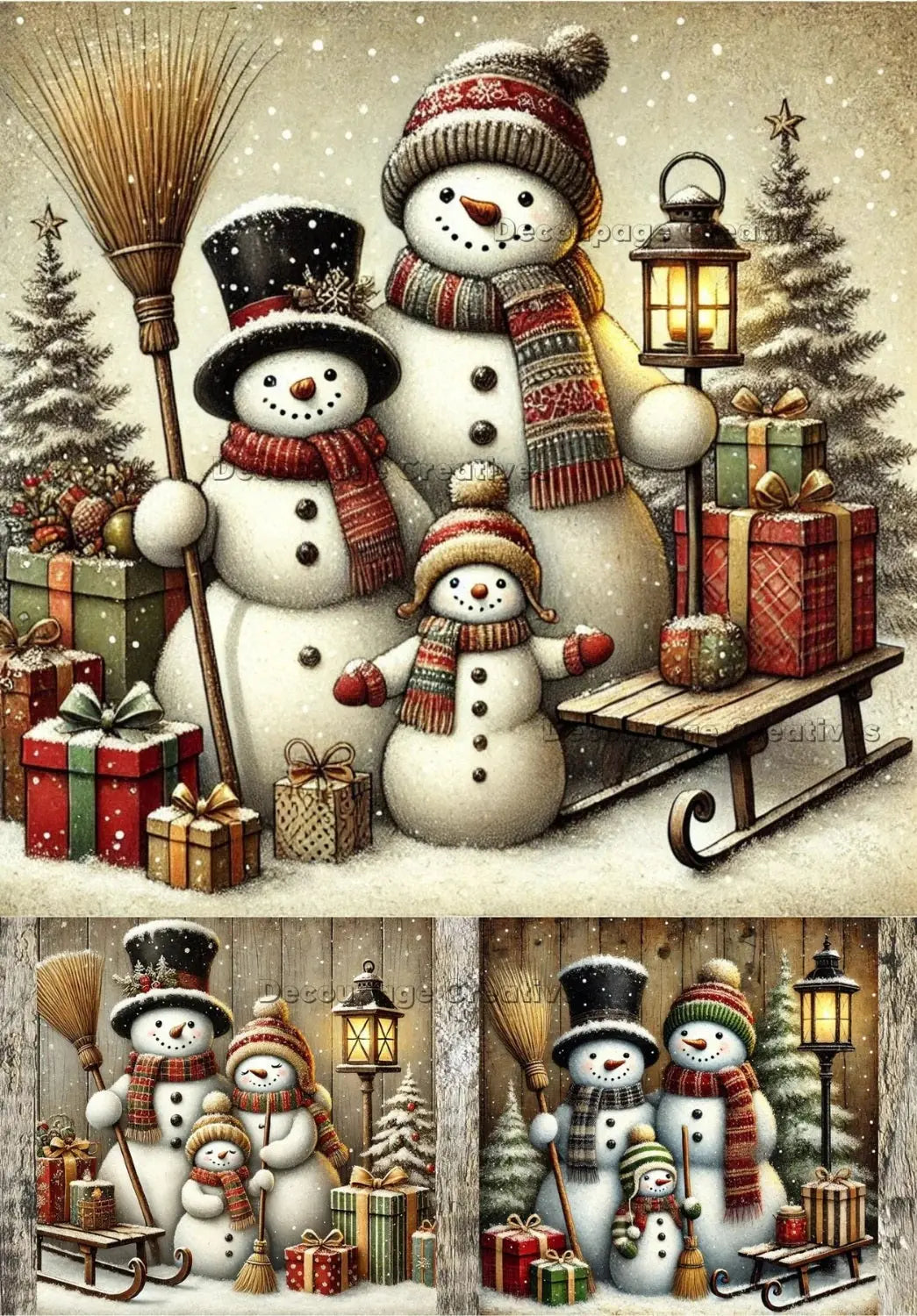 Decoupage Creatives, Rice Paper for Decoupage, Snowman, Family, Vintage, Holiday, Mixed Media, Christmas, A4 8.27 X 11.69, DPD-681 Decoupage Creatives