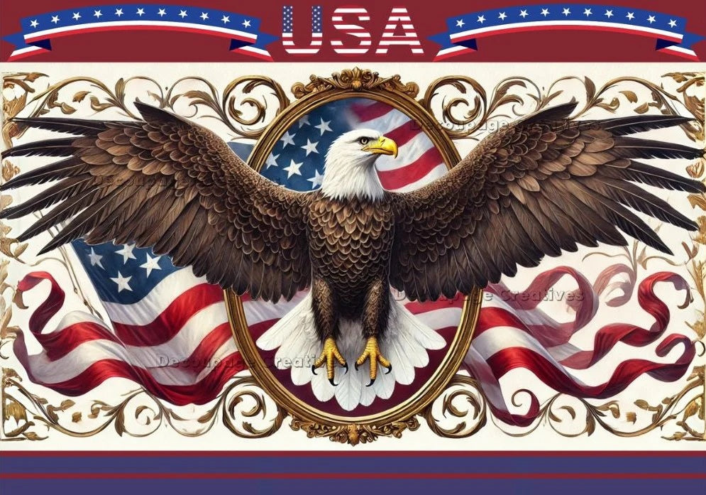 Decoupage Creatives, Rice Paper, Patriotic, American Eagle, Americana, July 4th, Mixed Media, A4 8.27 X 11.69, DPD821