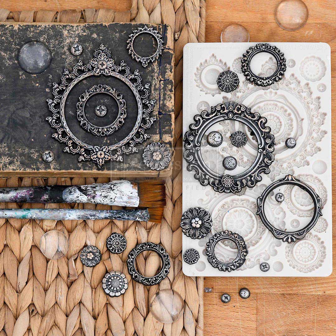 Finnabair Molds, Silicone, Mirror Frames, Buttons, Vintage, Antique Style Re-Design with Prima
