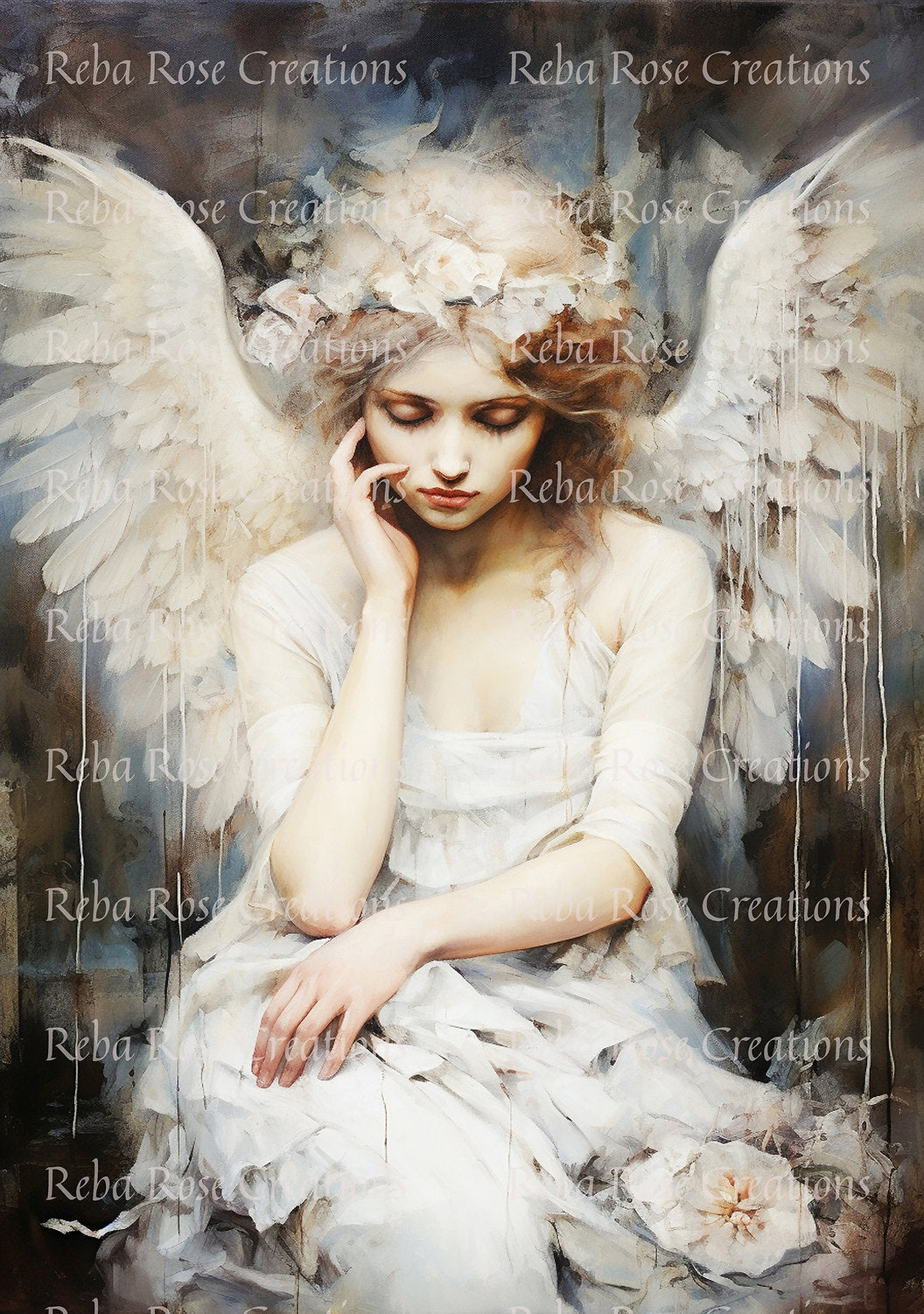 Reba Rose Creations, Rice Paper for Decoupage, Mixed Media, Angel Tears, Shabby Chic, Vintage Style, A3, 08, 11.7 x 16.5