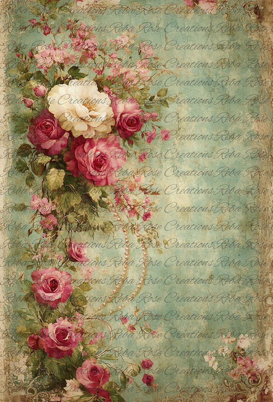 Reba Rose Creations, Rice Paper for Decoupage, Mixed Media, Roses, Flowers, Background, Wallpaper, A3-222, 11.7 x 16.5