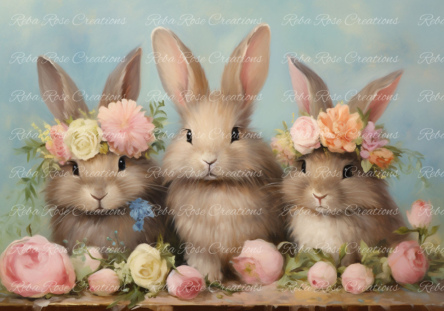 Reba Rose Rice Paper for Decoupage, Mixed Media, Easter Baby Bunny Trio, A3, 11.7 x 16.5