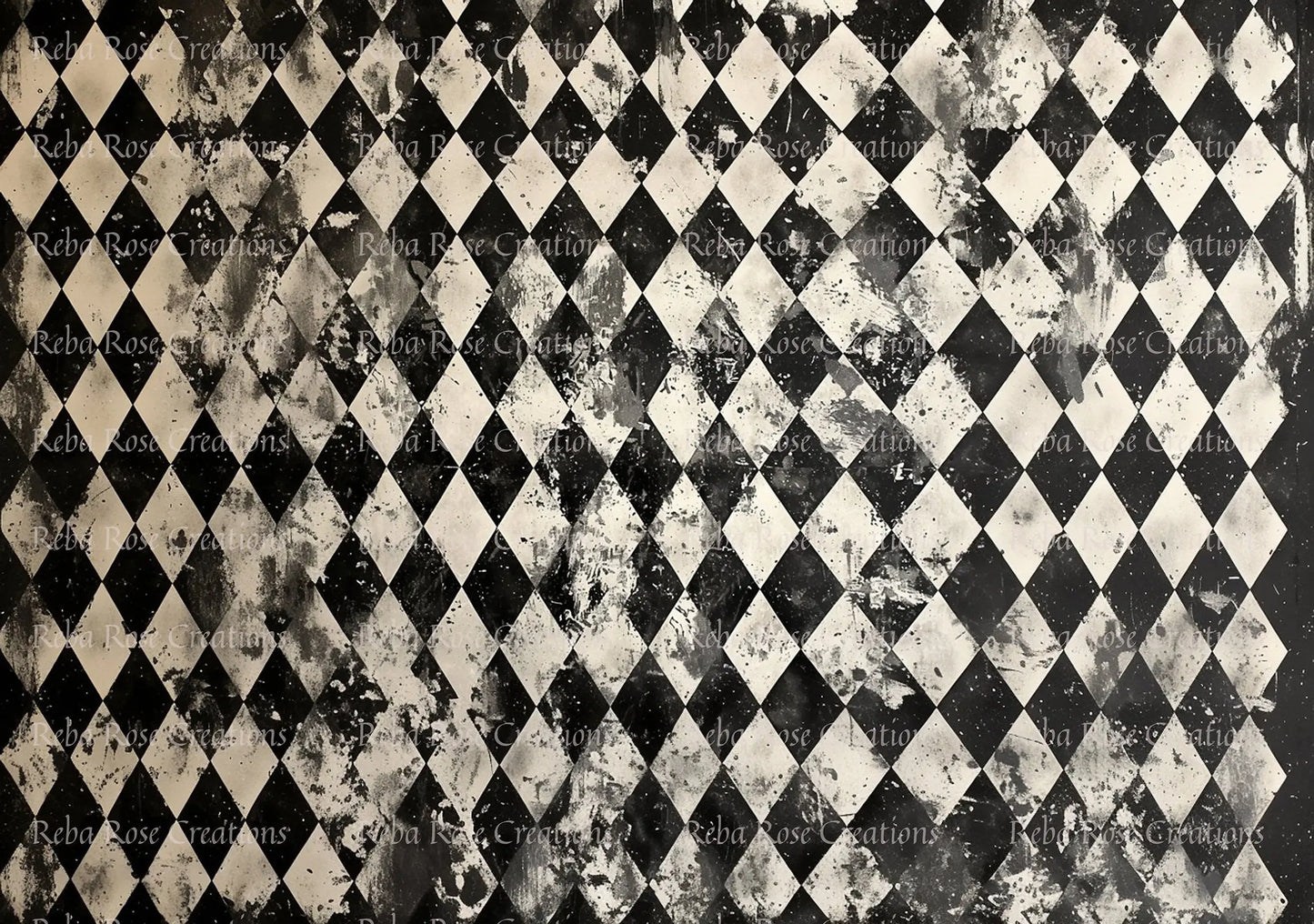 Reba Rose Creations, Rice Paper for Decoupage, Mixed Media, Black, White, Harlequin, Diamonds, Wallpaper, Background, A3, 11.7 x 16.5 Reba Rose