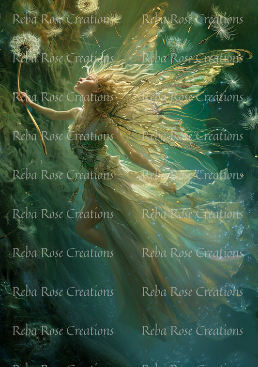 Reba Rose Creations, Rice Paper for Decoupage, Mixed Media, Fairy, Fantasy, Green, Wishes, Mystical, A3-42, 11.7 x 16.5