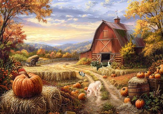 Reba Rose Creations, Rice Paper for Decoupage, Mixed Media, Farm, Red Barn, Pumpkin, Landscape, Country, A3-67, 11.7 x 16.5