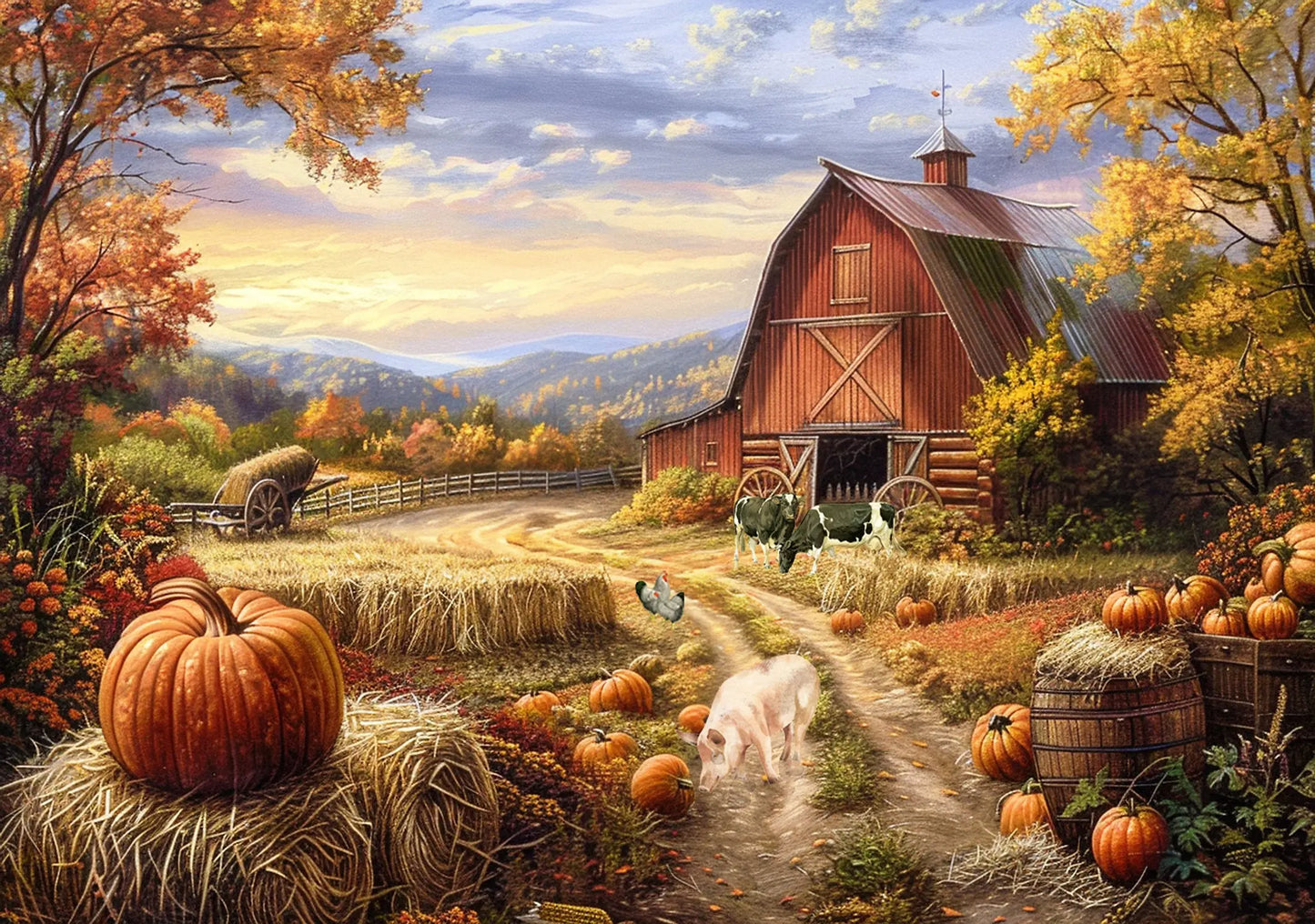 Reba Rose Creations, Rice Paper for Decoupage, Mixed Media, Farm, Red Barn, Pumpkin, Landscape, Country, A3-67, 11.7 x 16.5 Reba Rose