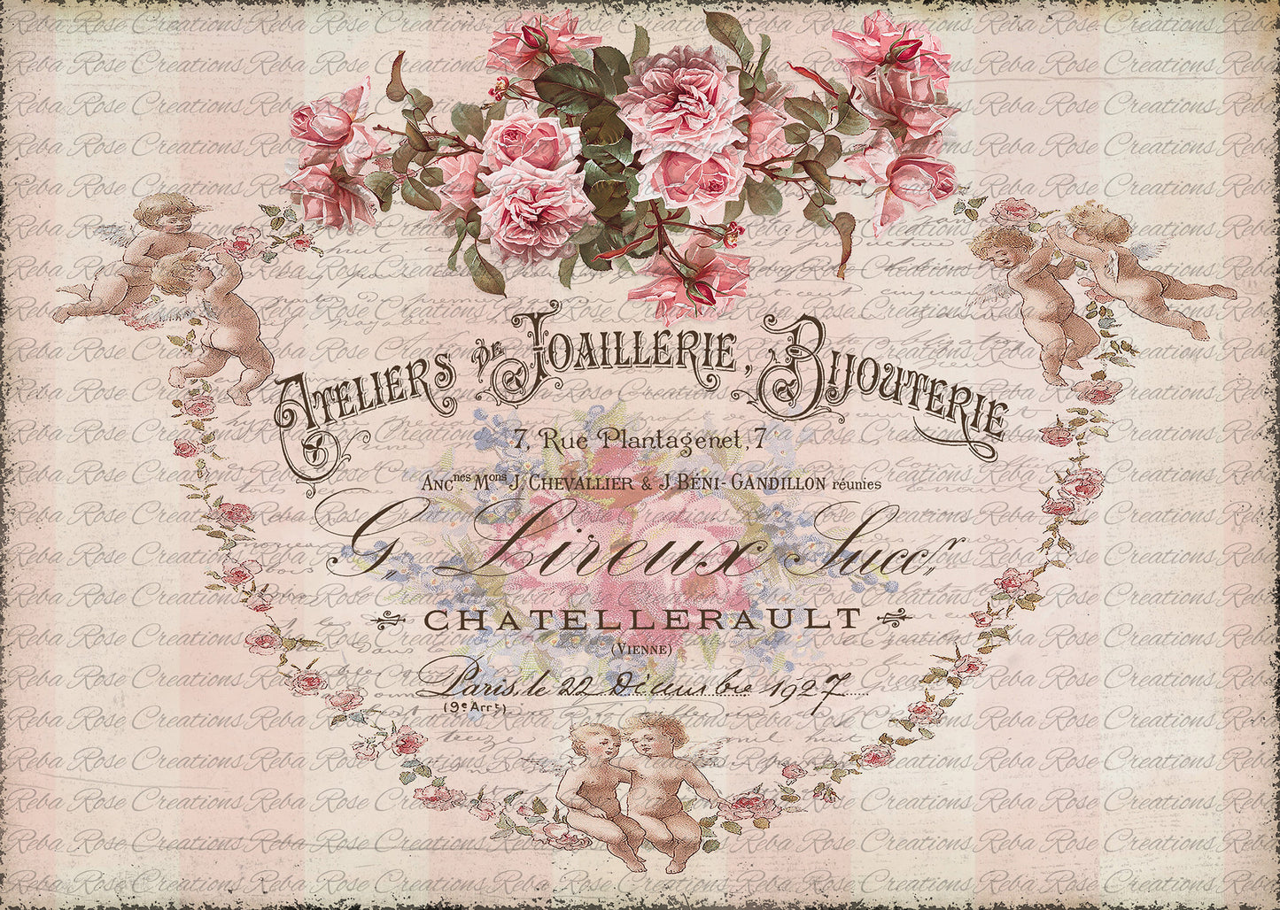 Reba Rose Creations, Rice Paper, Decoupage, Mixed Media, Roses, Cupids