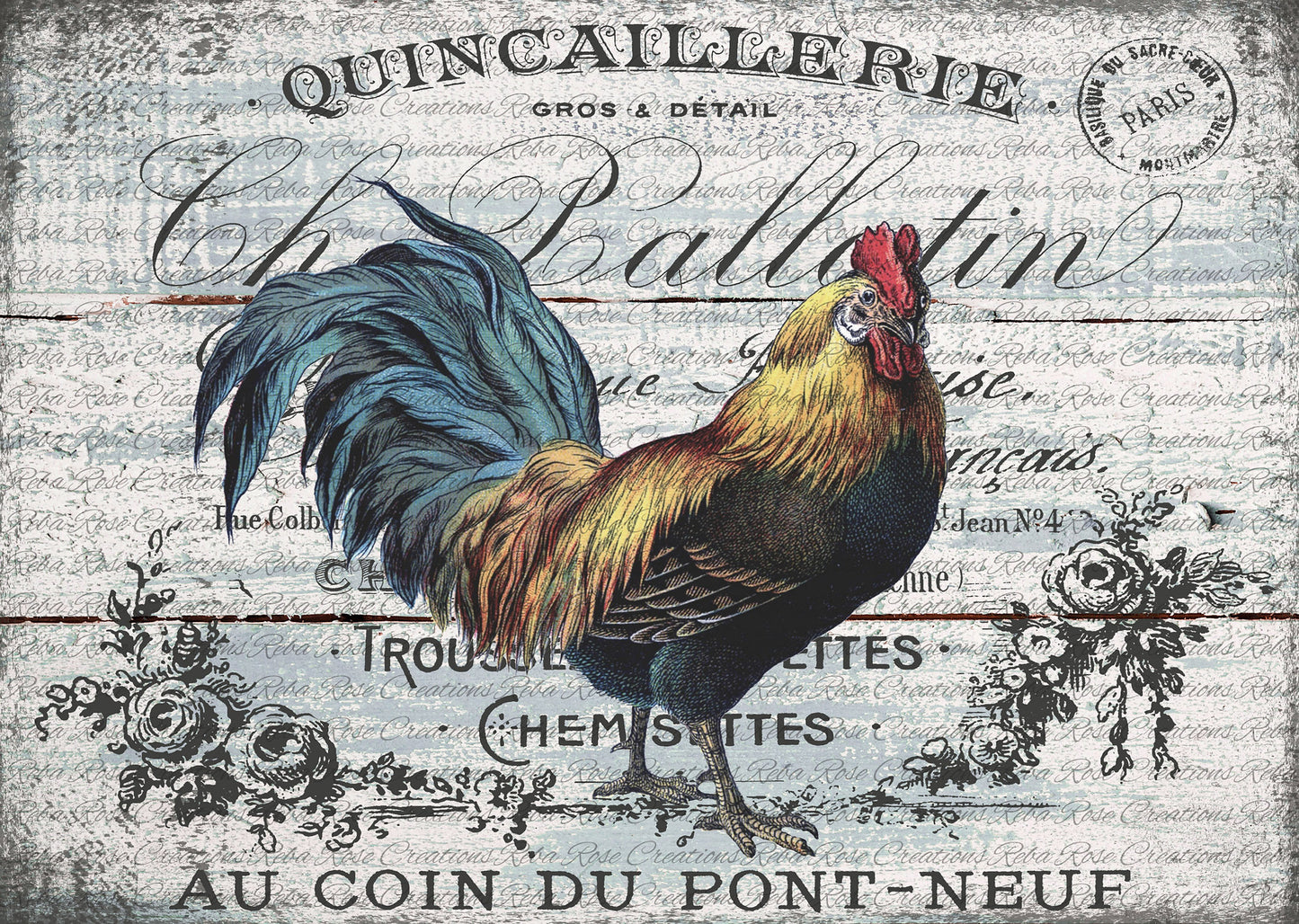 Reba Rose Creations, Rice Paper, Decoupage, Mixed Media, Country, Rooster