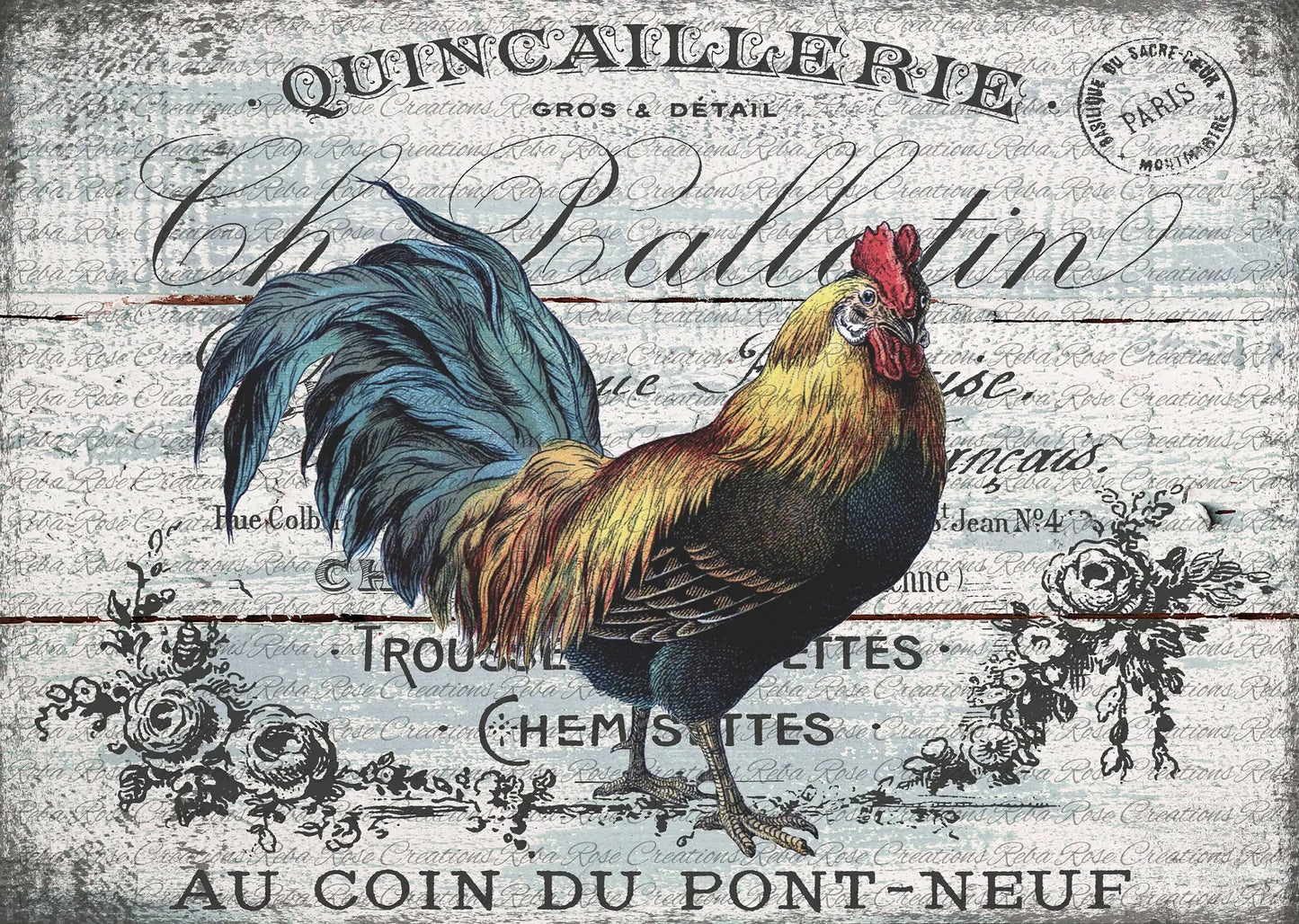 Reba Rose Creations, Rice Paper, Decoupage, Mixed Media, Country, Rooster Reba Rose