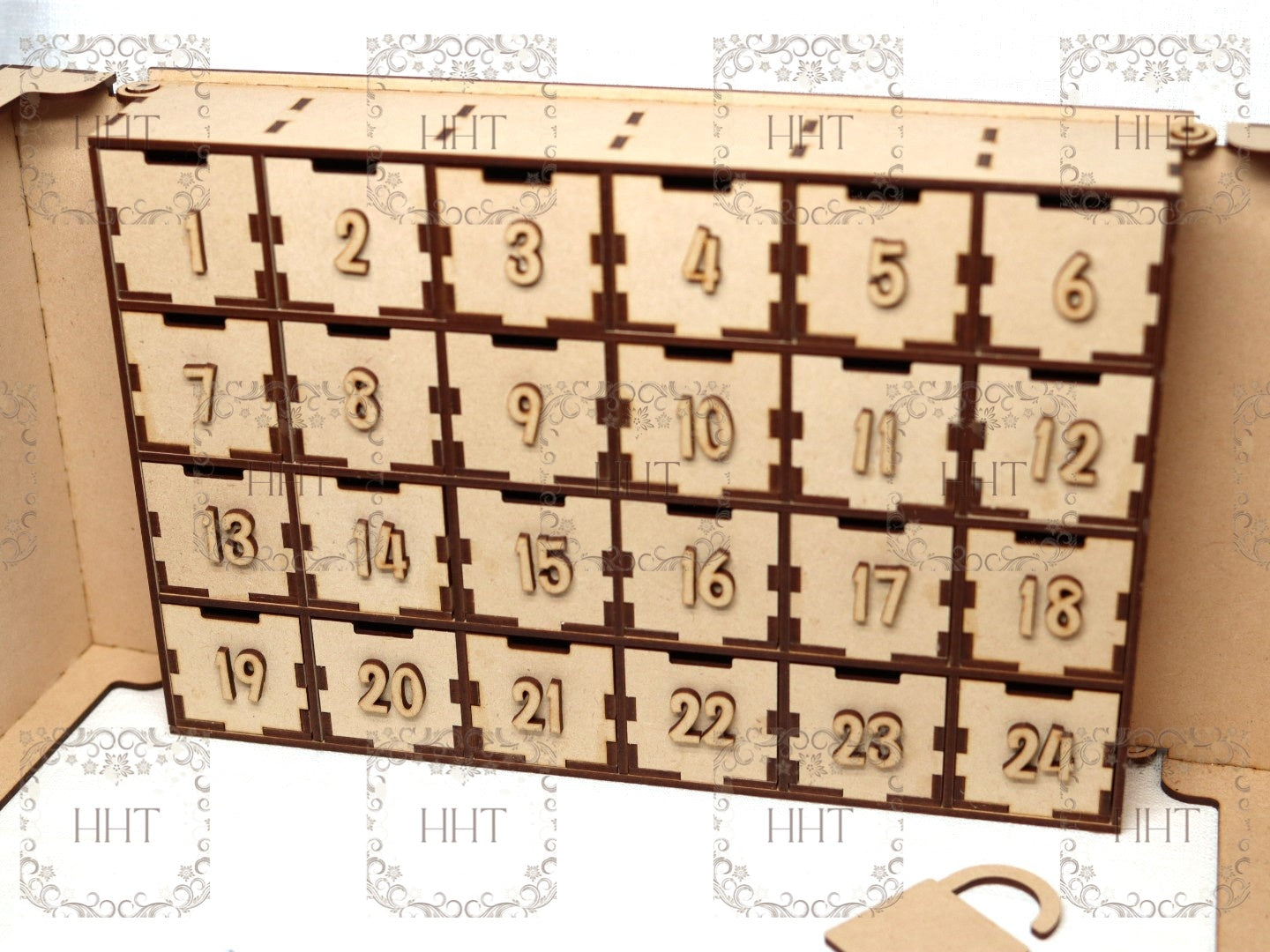 Laser Cut MDF Advent Calendar, Countdown to Christmas Decoration, 25 Drawer, Buildable Cabinet for Decoupage and Mixed Media