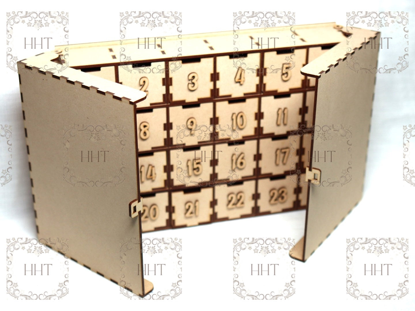 Laser Cut MDF Advent Calendar, Countdown to Christmas Decoration, 25 Drawer, Buildable Cabinet for Decoupage and Mixed Media