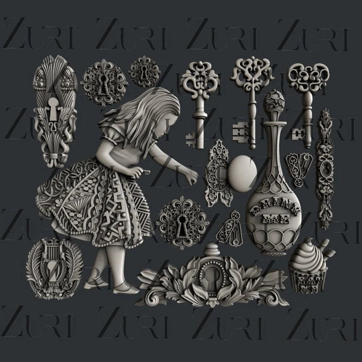 Zuri Silicone Mould, Alice's Keys, Alice In Wonderland collection, Resin, Clay, Food Safe, 6.3 x 4.3 x 0.31