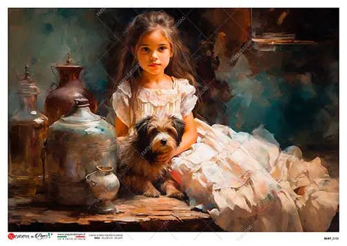 Paper Designs, Rice Paper, Decoupage, Baby, Girl, Puppy, Painting, Portrait, 0103, Vintage Style, A4 8.27 x 11.69, Mixed Media, Crafts Paper Designs