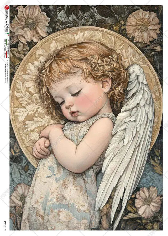 Paper Designs, Rice Paper, 2024 Release, Merry Christmas, Angel, Angelic, Baby, Floral, 0110, A4, 8.3" X 11.7" Decoupage, Mixed Media Paper Designs