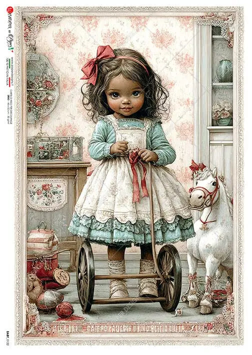 Paper Designs, Rice Paper, Christmas, Black Baby Girl, Vintage Style, 2025 Release, 0122, A4, 8.3" X 11.7" Decoupage, Mixed Media Paper Designs