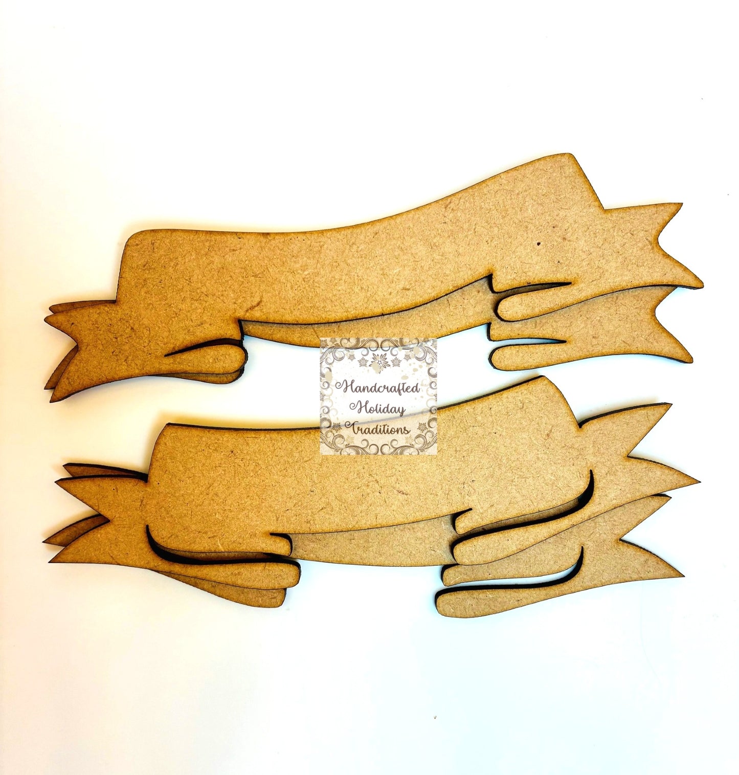 Laser Cut MDF Banners Set of 4 | Unfinished for Decoupage, Mixed Media, Crafts, Sign Making, Scrapbooking, Ribbons, Scrolls, DIY Decor