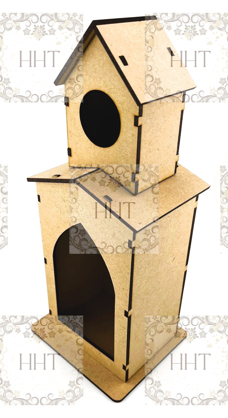 Laser Cut MDF, Bird House, Craft, Base, Blank, Canvas, Decoupage, Mixed Media, Paintable, 11 pc, 6"w x 4"l x 6"h, Decorative, Buildable Kit (Copy)