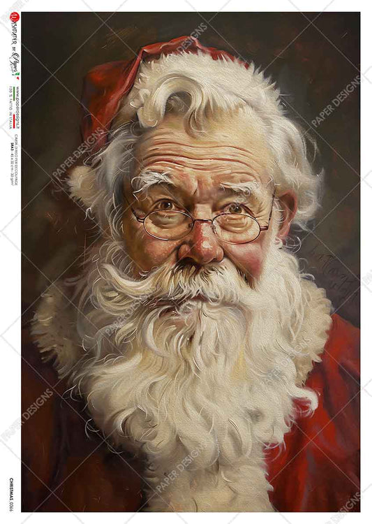 Paper Designs, Rice Paper, 2025 Release, Christmas, Santa Claus, Portrait, 0366, A4, 8.3" X 11.7"  Decoupage, Mixed Media