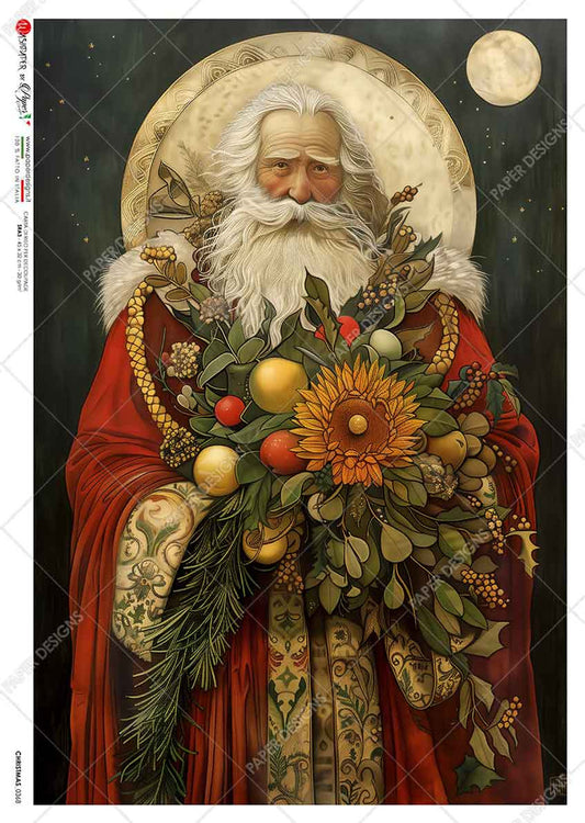 Paper Designs, Rice Paper, 2024 Release, Christmas, Victorian, Santa Claus,  Flowers, 0368, A4, 8.3" X 11.7"  Decoupage, Mixed Media