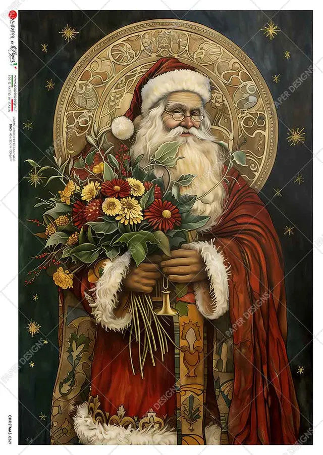Paper Designs, Rice Paper, 2024 Release, Christmas, Victorian, Santa Claus, Flowers, 0369, A4, 8.3" X 11.7" Decoupage, Mixed Media Paper Designs