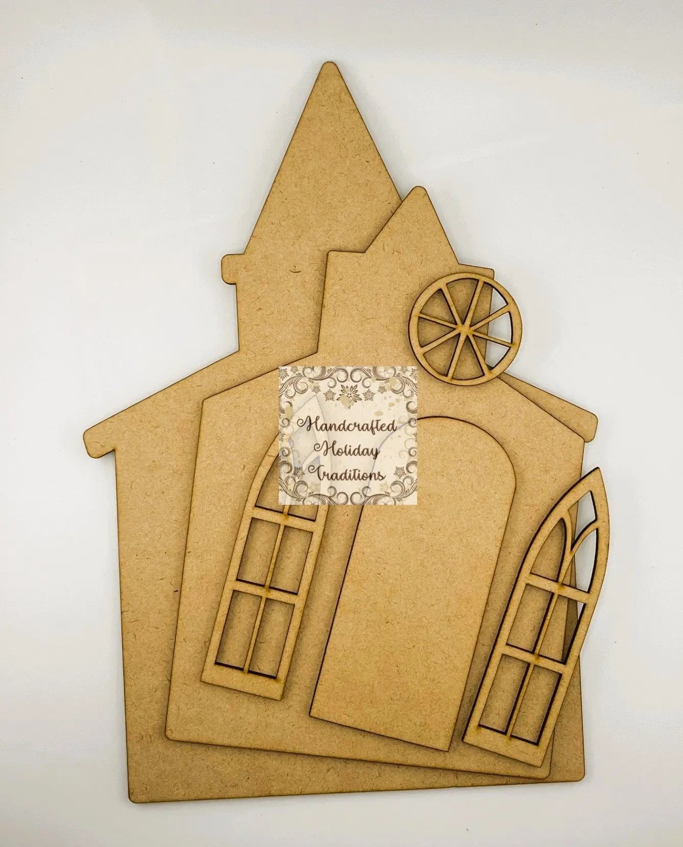 Laser Cut MDF, Church, Blank Base, Decoupage, Mixed Media, Crafts, 6 pieces, Plaque, Panel, 12" x 8.75" inch, 1/8" thickness Handcrafted Holiday Traditions