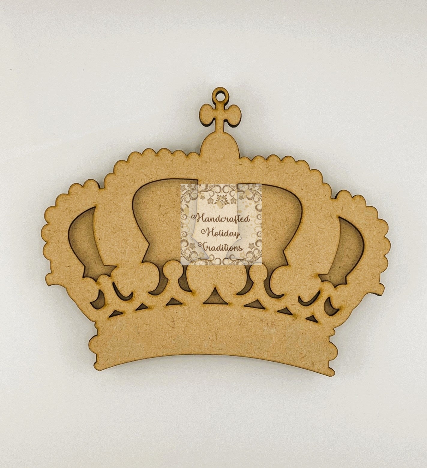 Laser Cut, MDF, Ornament, Crown, with Overlay, Christmas, Blank, Base, Crafts, Mixed Media, Decoupage, 2 piece, 6 1/5" x 5.25"