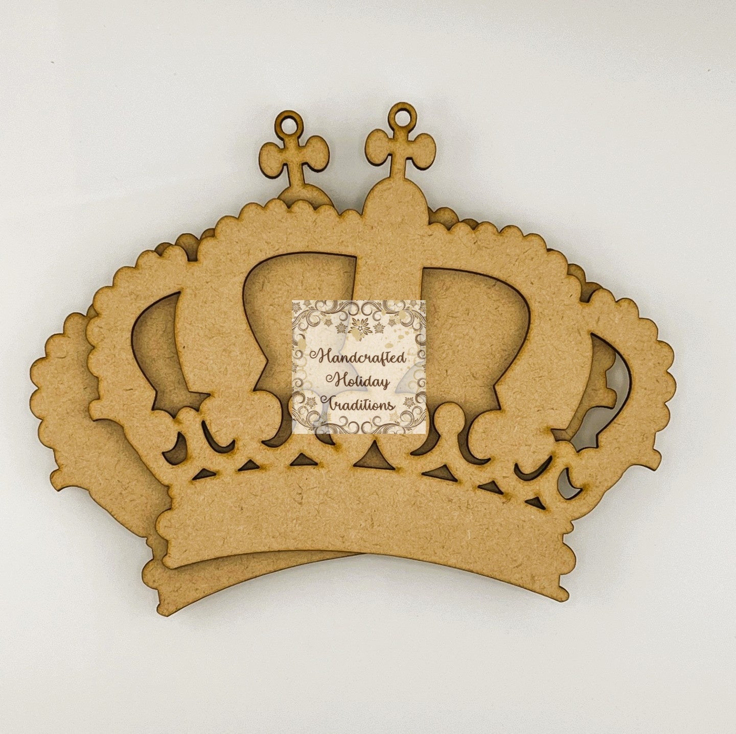 Laser Cut, MDF, Ornament, Crown, with Overlay, Christmas, Blank, Base, Crafts, Mixed Media, Decoupage, 2 piece, 6 1/5" x 5.25"