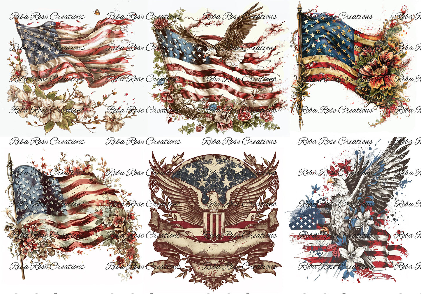 Reba Rose Creations, Rice Paper for Decoupage, Mixed Media, American Flags, Eagle, Cards, Squares, Vintage, Patriotic, CS-19, A4 8.27 X 11.6