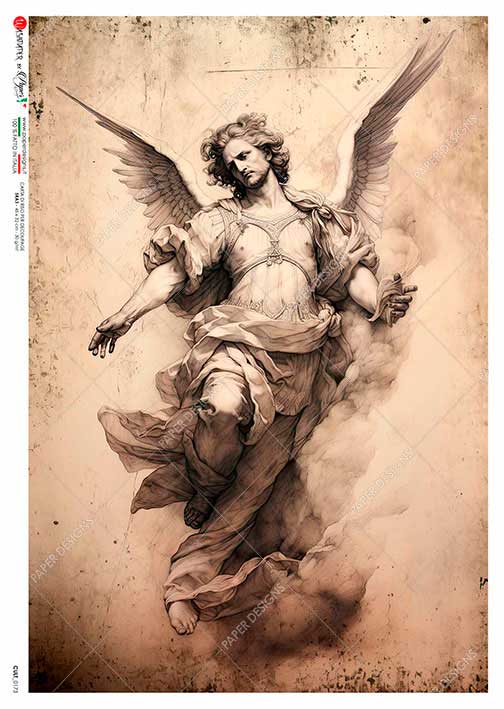 Paper Designs, Rice Paper, Decoupage, Arch Michael, Angel, CULT-0173, Shabby Chic, Vintage Style, Sepia Tone, A4 8.27 x 11.69