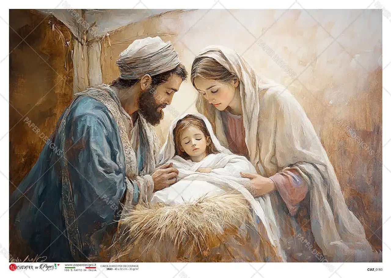 Paper Designs, Rice Paper, Nativity, Baby Jesus, Mary, Joseph, Holy Family, CULT-0183, A4 6.3" x 8.6", Decoupage, Mixed Media Paper Designs