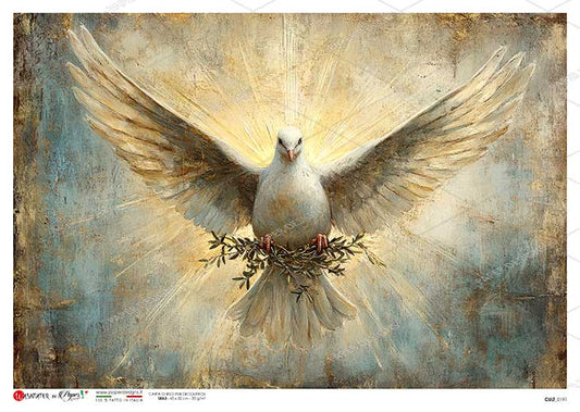 Paper Designs, Rice Paper, Decoupage, Heavenly, Dove, Bird, Sky, CULT-0191, Vintage Style, A4 8.27 x 11.69, Mixed Media, Crafts