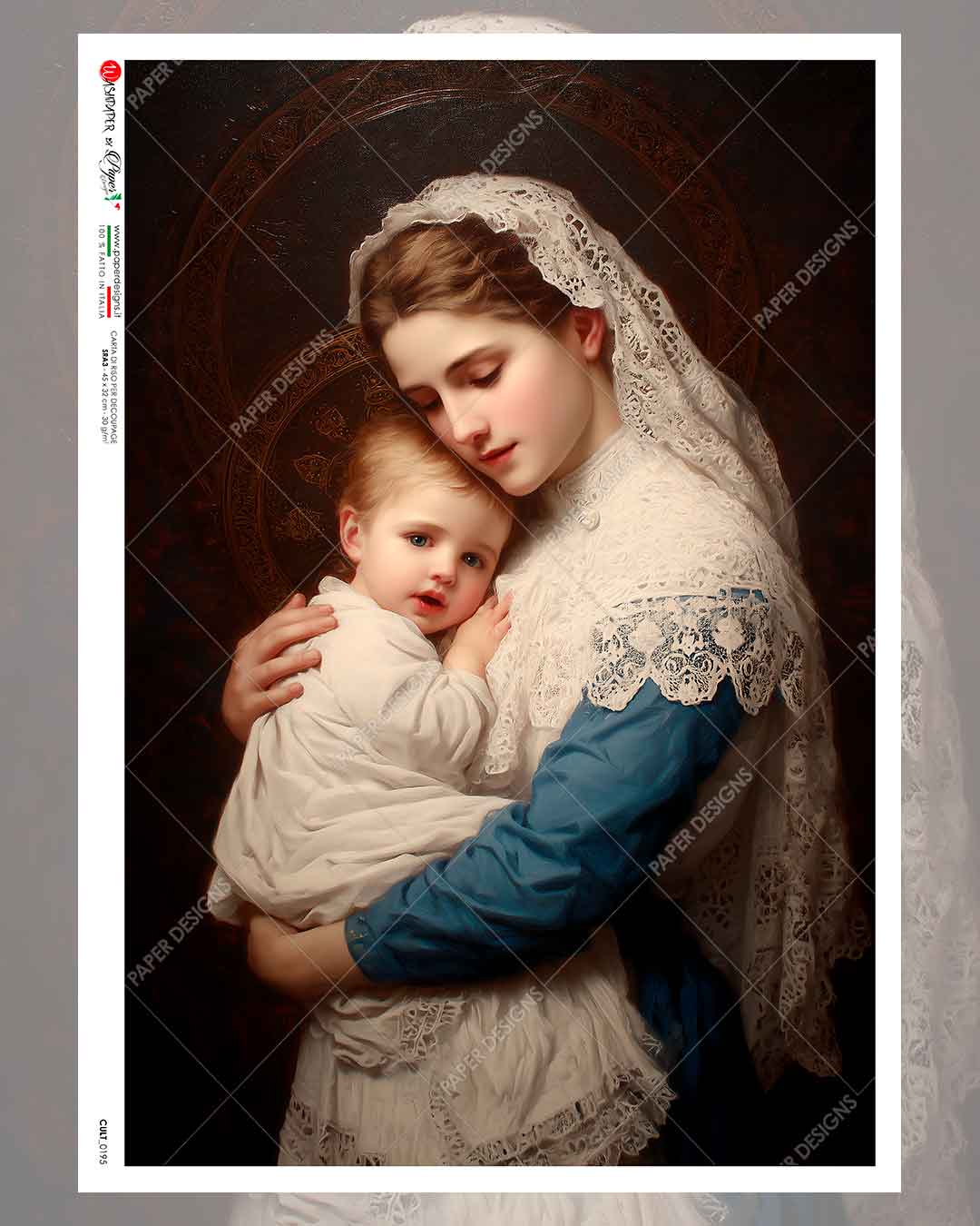 Paper Designs, Rice Paper, Virgin Mary, Baby Jesus, Mother with Baby, CULT-0195, Decoupage, Mixed Media, A4 8.27 x 11.69 Paper Designs