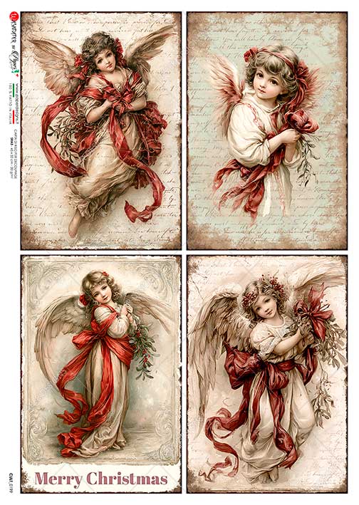 Paper Designs Rice Paper for Decoupage, Victorian Christmas Angels, Squares, A4 8.6” x 12.5”, Decoupage, Mixed Media, Scrapbooking