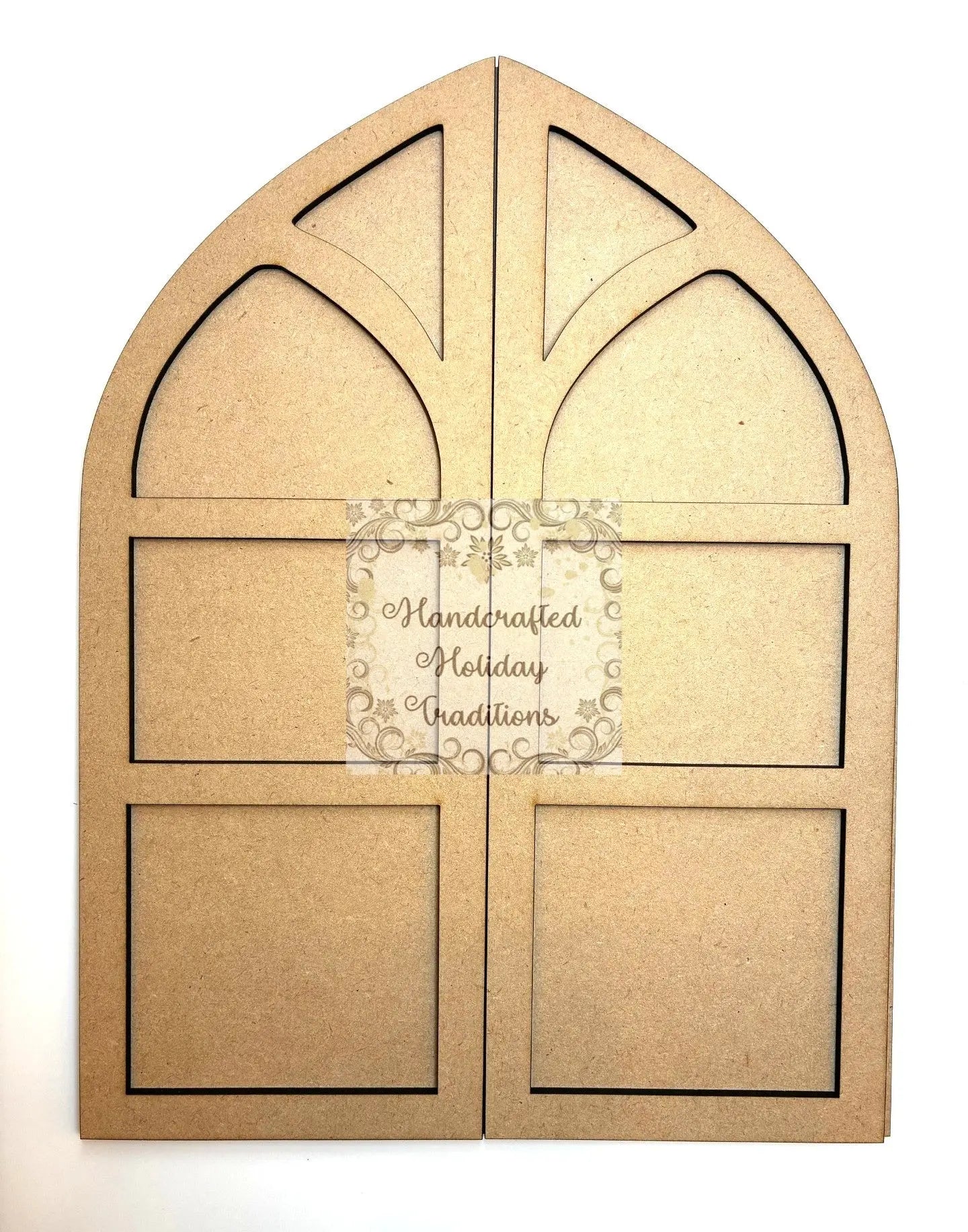 Laser Cut, MDF, Vintage Style, Cathedral, Church Windows, Plaque, Base, Blank, Decoupage, Mixed Media, 3 piece Handcrafted Holiday Traditions