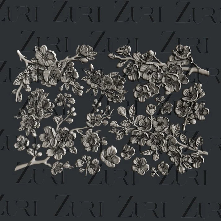 Zuri Silicone Mould, Cherry Blossoms Set 2, 3D Clay Floral Mold, Resin, Clay, Scrapbooking Collage, Mixed Media, DIY Furniture
