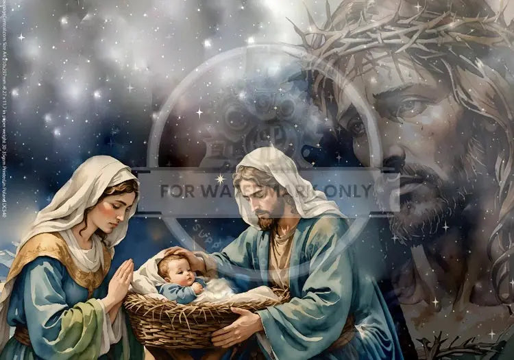 Decoupage Central, Christmas, Nativity, Holy Family, Baby Jesus, Mary, Joseph, DC540, Rice Paper, Decoupage, Mixed Media, A4 8.2x11.6 Decoupage Central