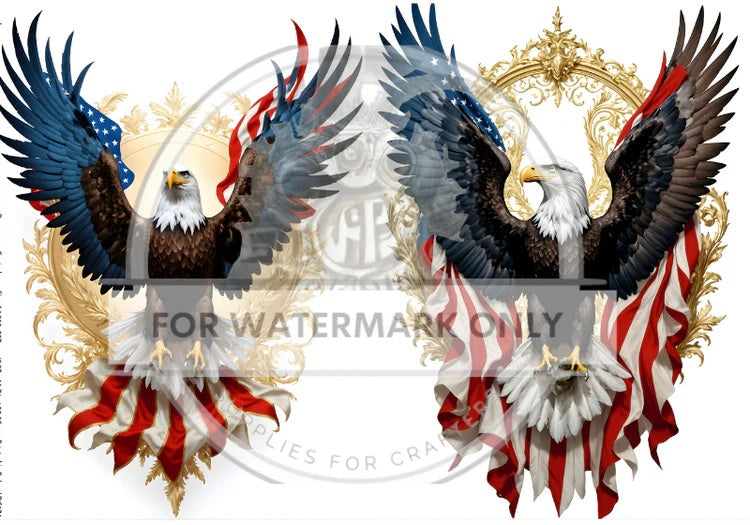 Decoupage Central, Rice Paper, Cross, Patriotic Eagles, American Flags, Emblems, DC674, Mixed Media, A4 8.27x11.69