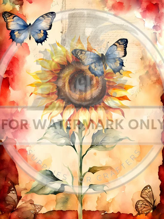 Decoupage Central, Rice Paper, Sunflower, Butterflies, Country, Shabby chic, Squares, DC691, Decoupage, Mixed Media