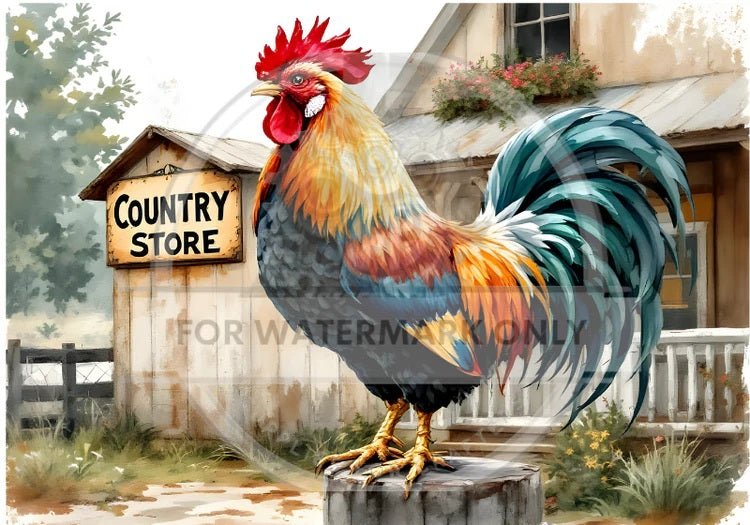 Decoupage Central, Rice Paper, Decoupage, Rooster, Colorful, Country, DC732, Mixed Media, A4 8.27x11.69