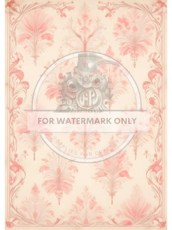 Decoupage Central, Antique Style, Pink, Beige, Damask, Wallpaper, Background, DC760, Rice Paper, Decoupage, Mixed Media, A4 8.27x11.69