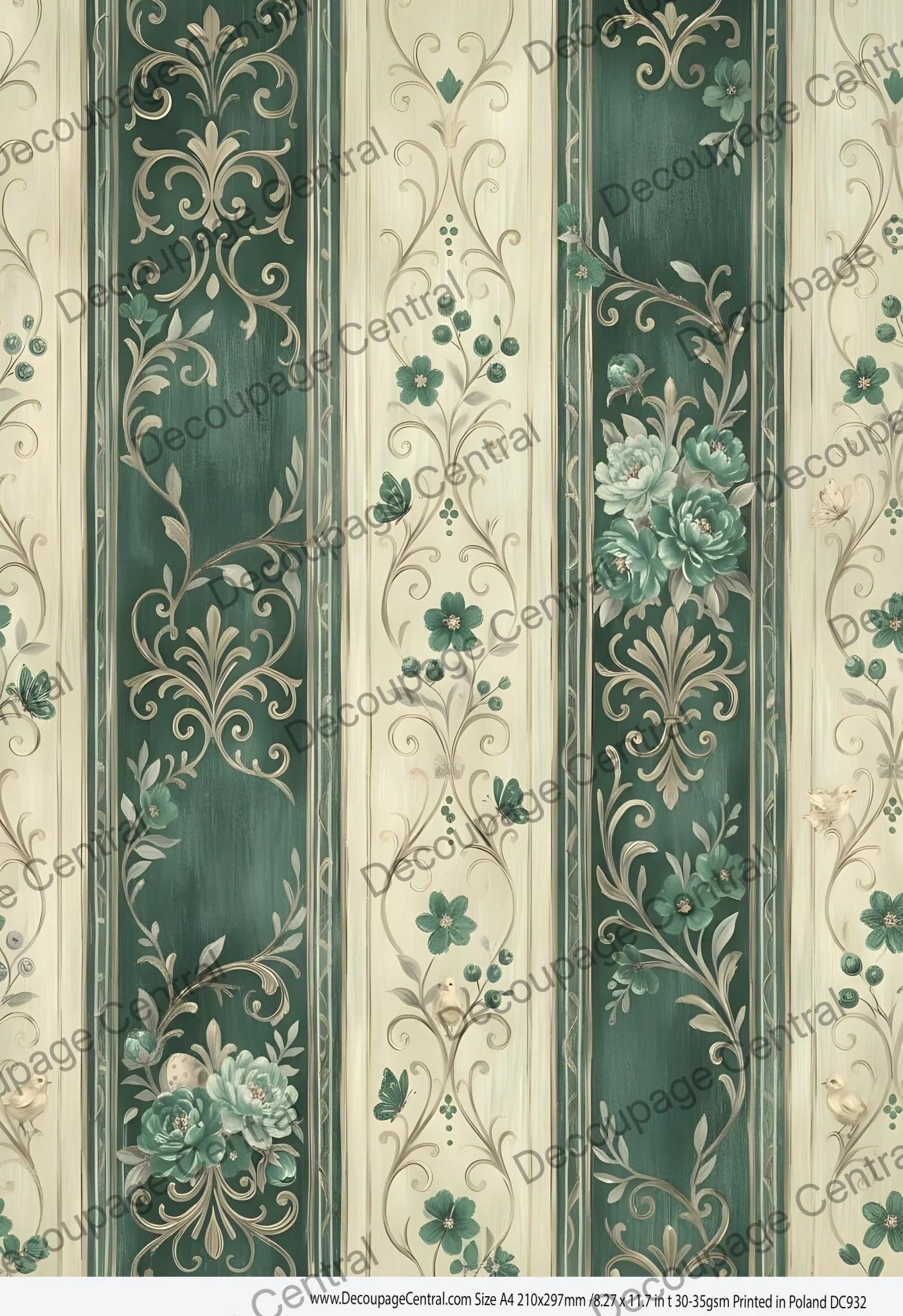 Decoupage Central Rice Paper, Sage, Beige Parlor Stripes, Background, Shabby Chic, Vintage Style, Mixed Media, A4 8.27x11.69