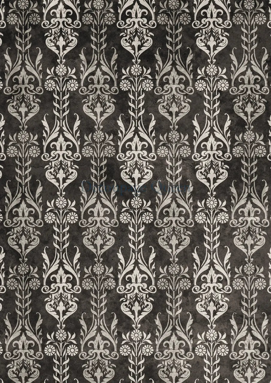 Decoupage Queen, Rice Paper, Art Deco, Black, White, Damask, 0578, Decoupage, Mixed Media, A4 8.3" X 11.7", Background, Wallpaper Decoupage Queen