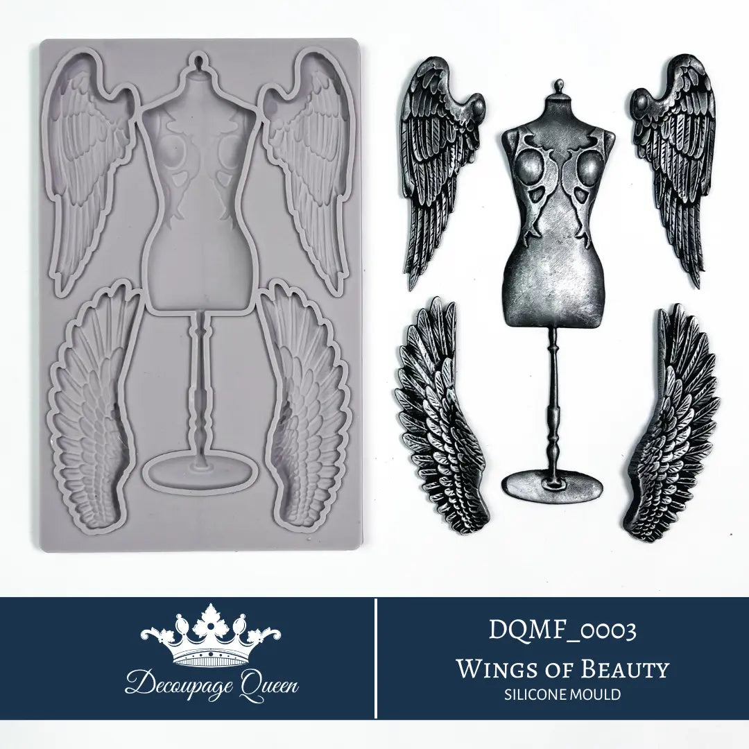 Decoupage Queen, Silicone Mould, Limited Edition, Wings of Beauty, Angel Wings, Mannequin, Food Safe, Silicone Mold, Fall 2024 Release Decoupage Queen