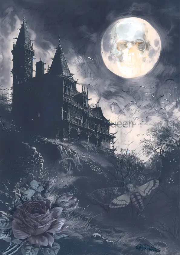 Decoupage Queen, Rice Paper, 2024 Fall Release, Vintage, Moonlight, Haunted House, Halloween, A4 8.3" X 11.7", DQRP-0615 Decoupage Queen