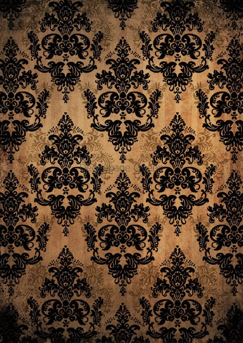 Decoupage Queen, Rice Paper, 2024 Fall Release, Vintage, Damask, Black, Orange, Background, Wallpaper, A4 8.3" X 11.7", DQRP-0620 Decoupage Queen