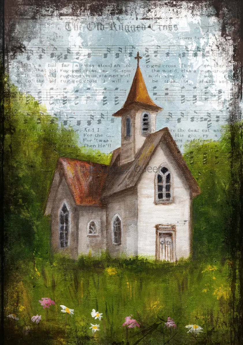 Decoupage Queen, Rice Paper, 2024 Fall Release, Teresa Rene Art, Church, Country, Rounds, Ornaments, Mixed Media, A4 8.3" X 11.7" DQRP-0644 Decoupage Queen