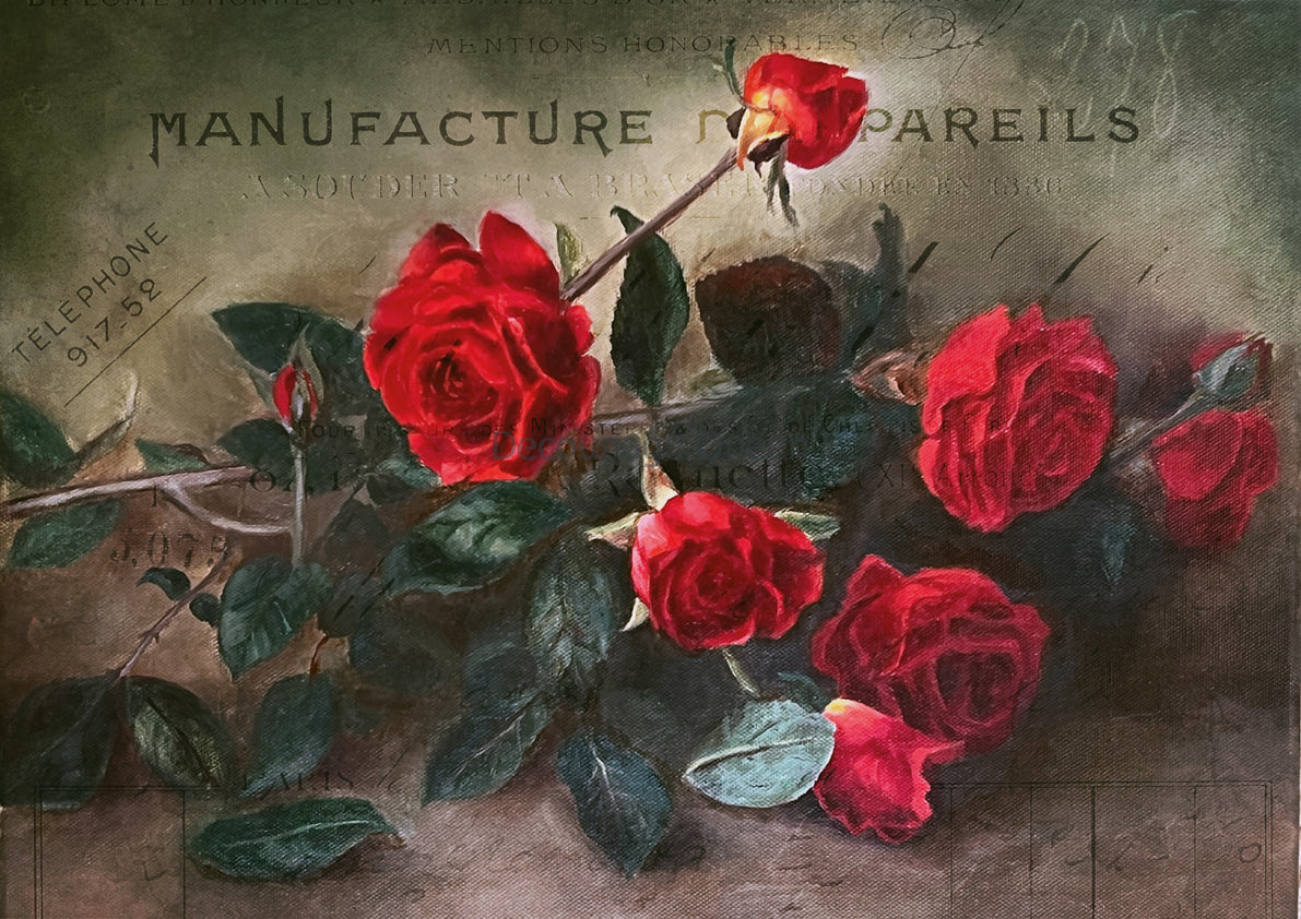 Decoupage Queen, Rice Paper, 2024 Fall Release, Isabella, Red Roses Painting by Teresa Rene Art
