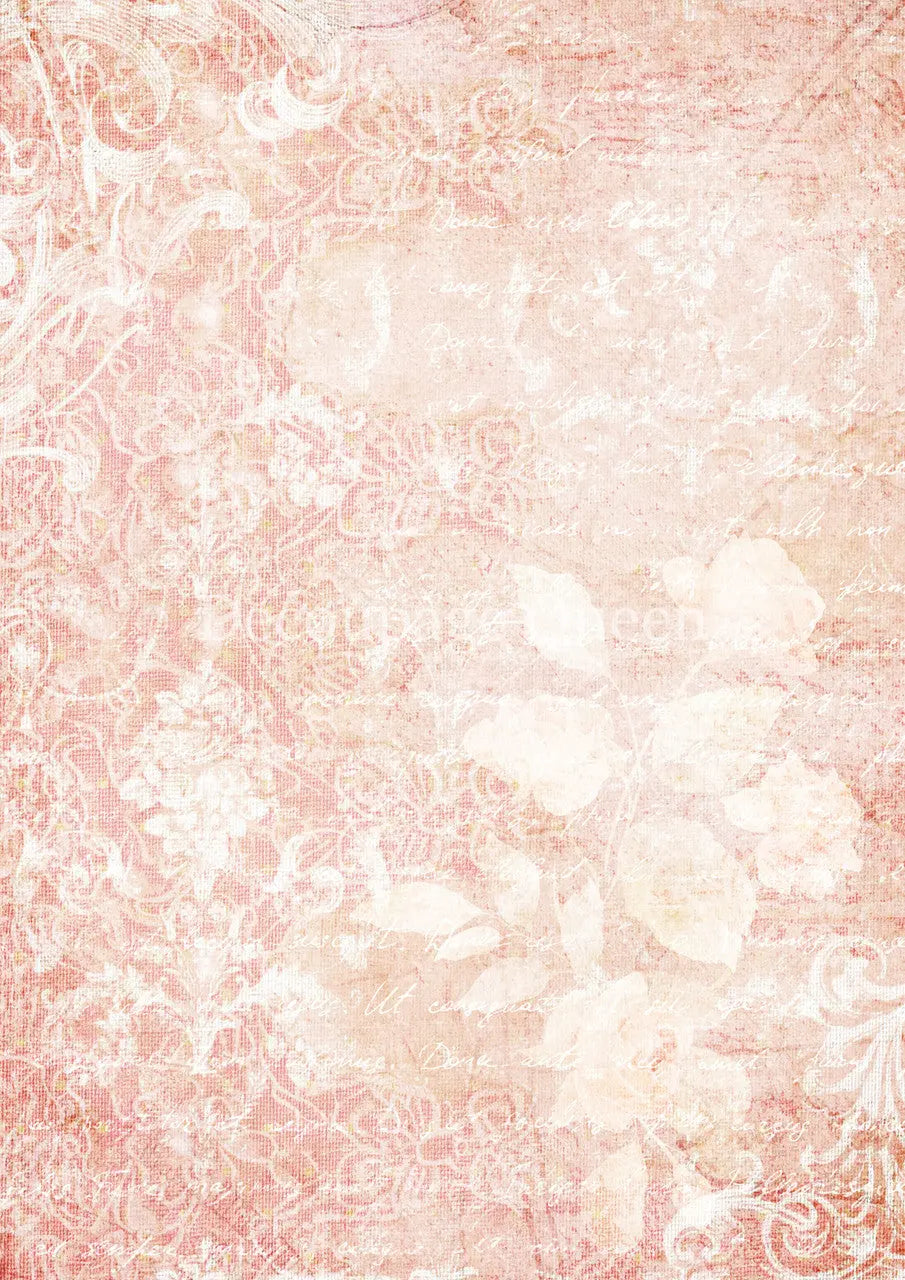 Decoupage Queen, Rice Paper, 2025 Spring, Vintage, Wallpaper, 0720, A4 8 X 11.7, Pink, Ivory, Textures, Wallpaper, Background, Mixed Media Decoupage Queen