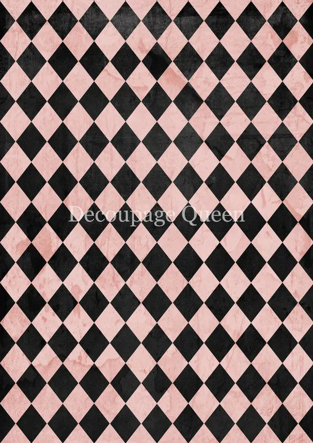 Decoupage Queen, Rice Paper, 2025 Spring Release, Wallpaper, 0722, A4 8 X 11.7, Black, Pink, Harlequin, Wallpaper, Background, Mixed Media Decoupage Queen